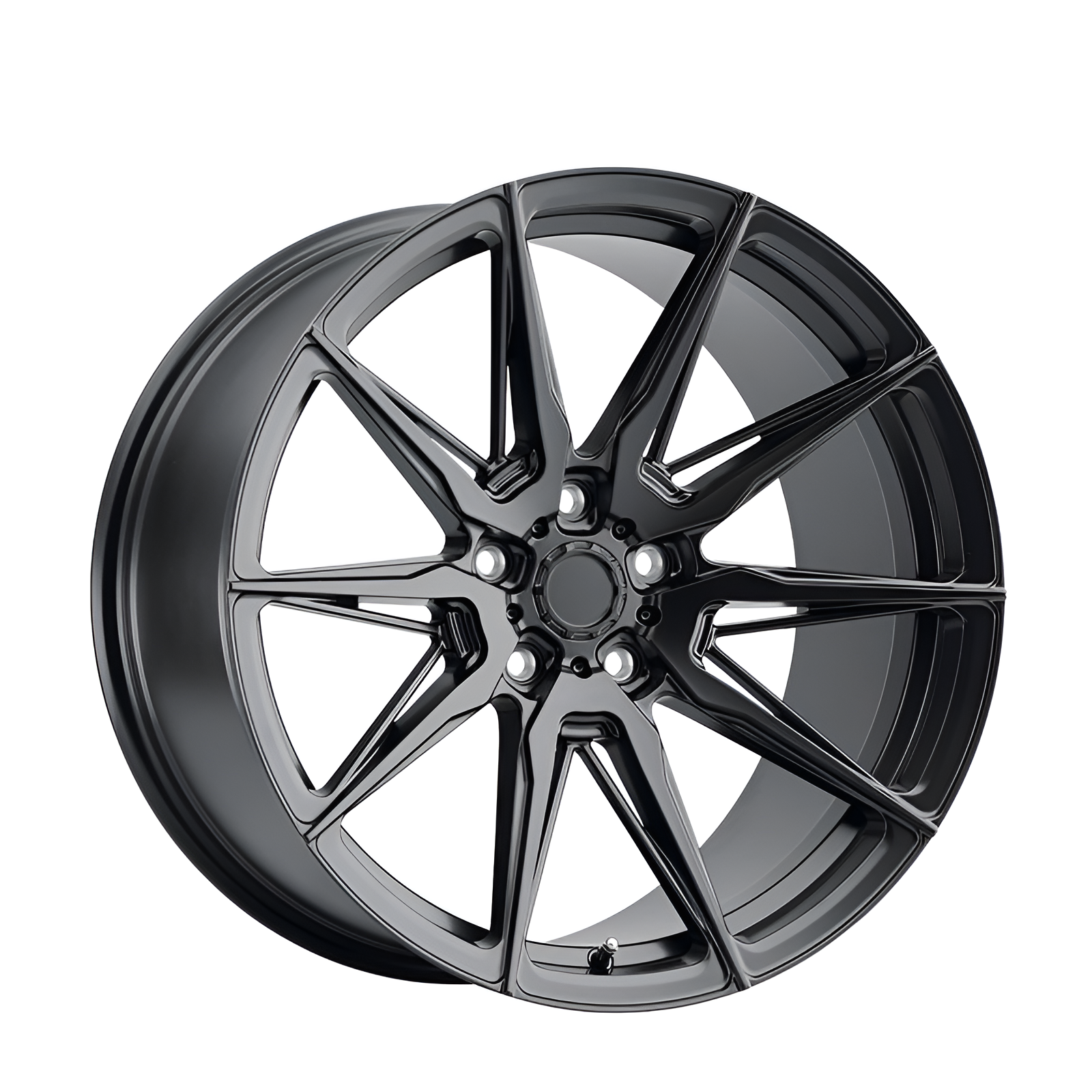 Black 10 spoke forged alloy wheel on white background