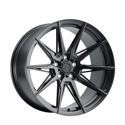 Black 10 spoke forged alloy wheel on white background