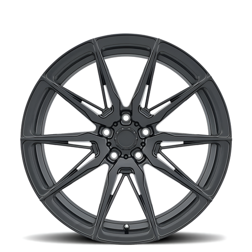 Black 10 spoke forged alloy wheel on white background