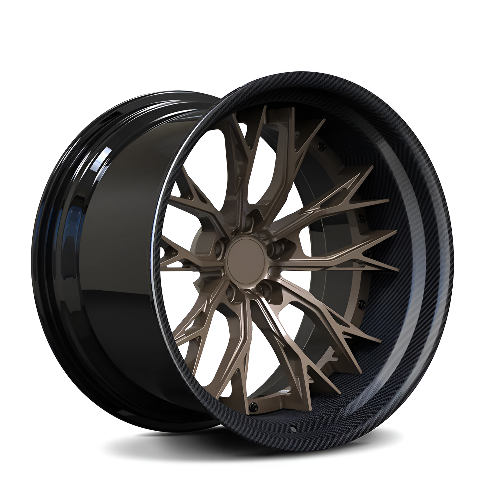 Bronze carbon barrel forged alloy wheel on white background