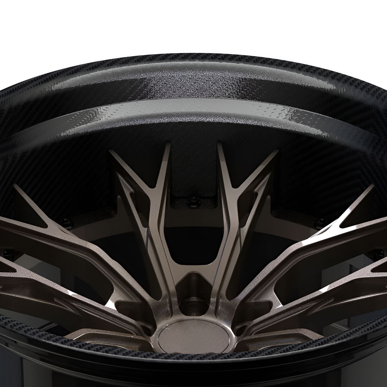 Bronze carbon barrel forged alloy wheel on white background