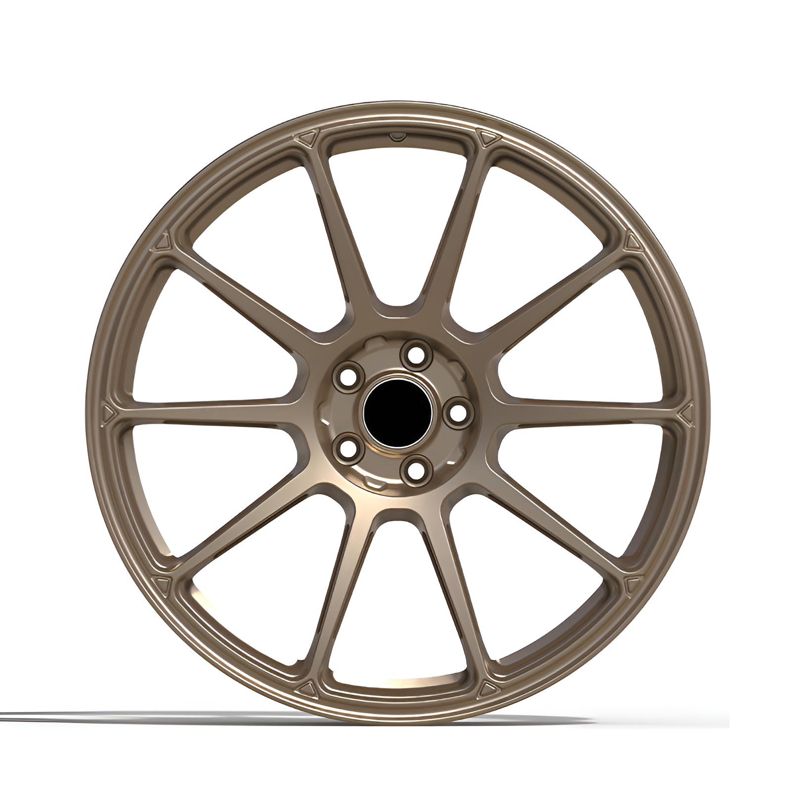 10 spoke bronze forged alloy wheel with white background.