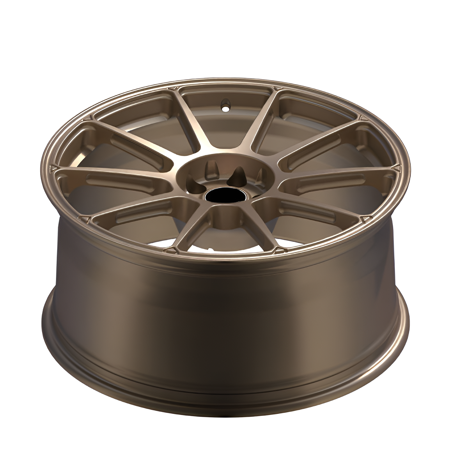 10 spoke bronze forged alloy wheel with white background.