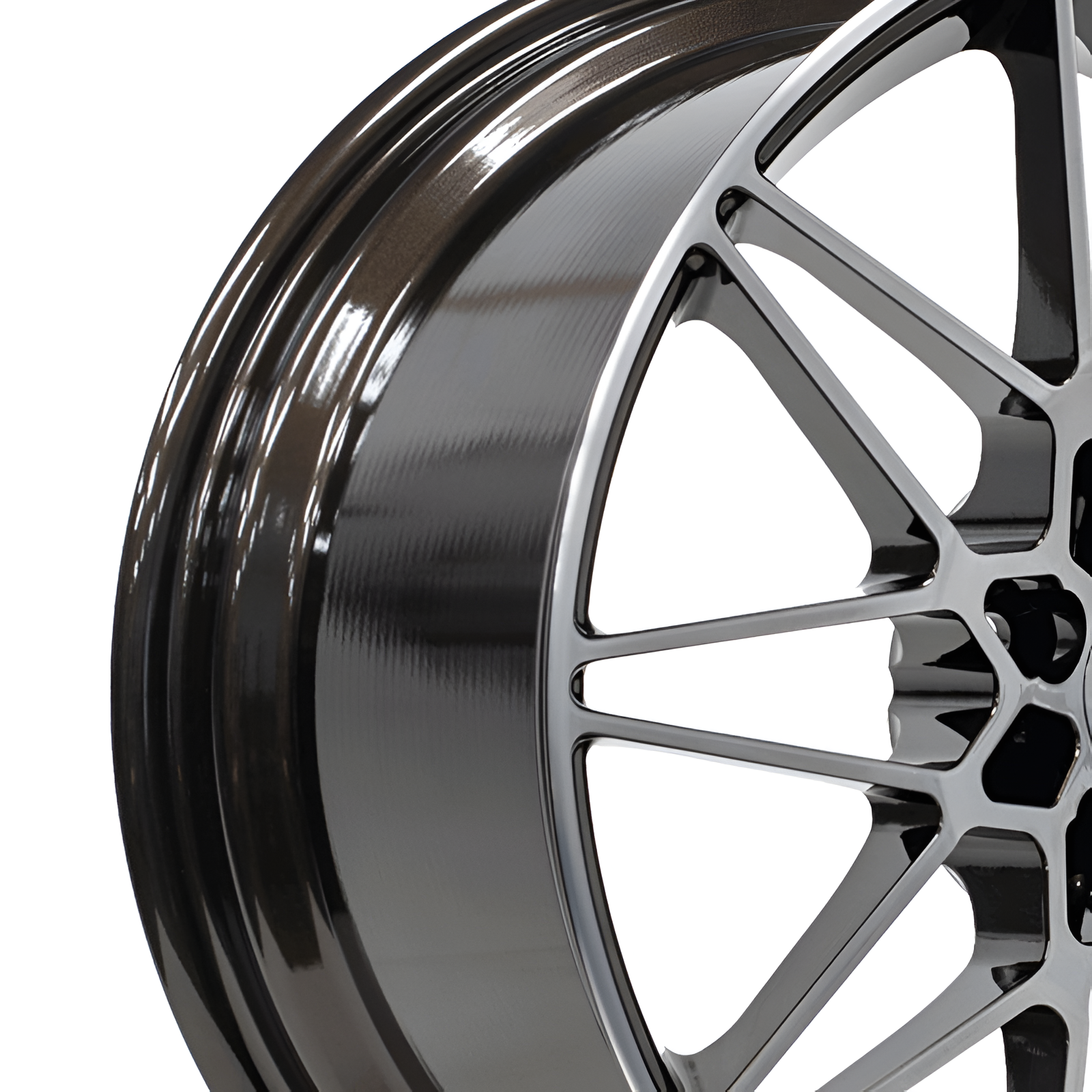 Black diamond cut forged wheel on white background.