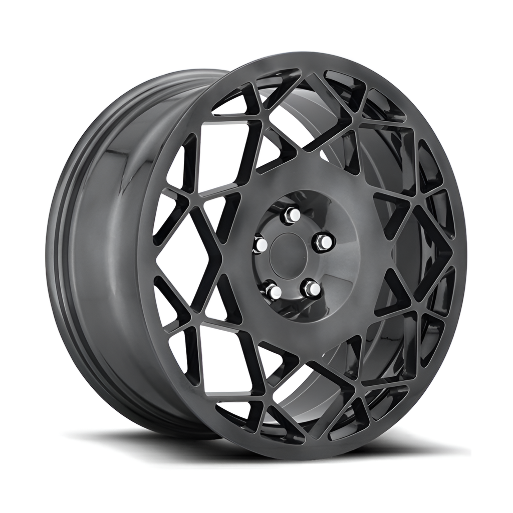 Grey multi spoke forged alloy wheel on white background