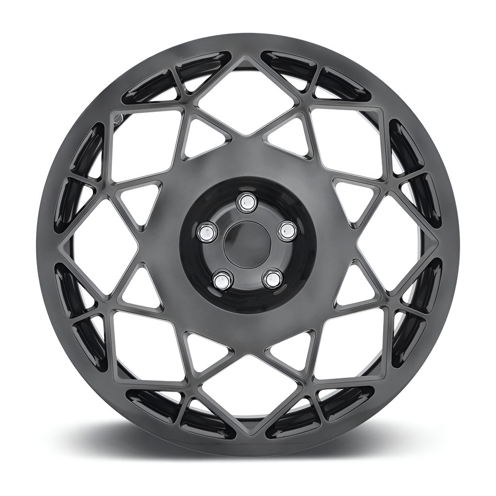 Grey multi spoke forged alloy wheel on white background