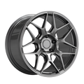 Gunmetal grey forged alloy wheel on white background.
