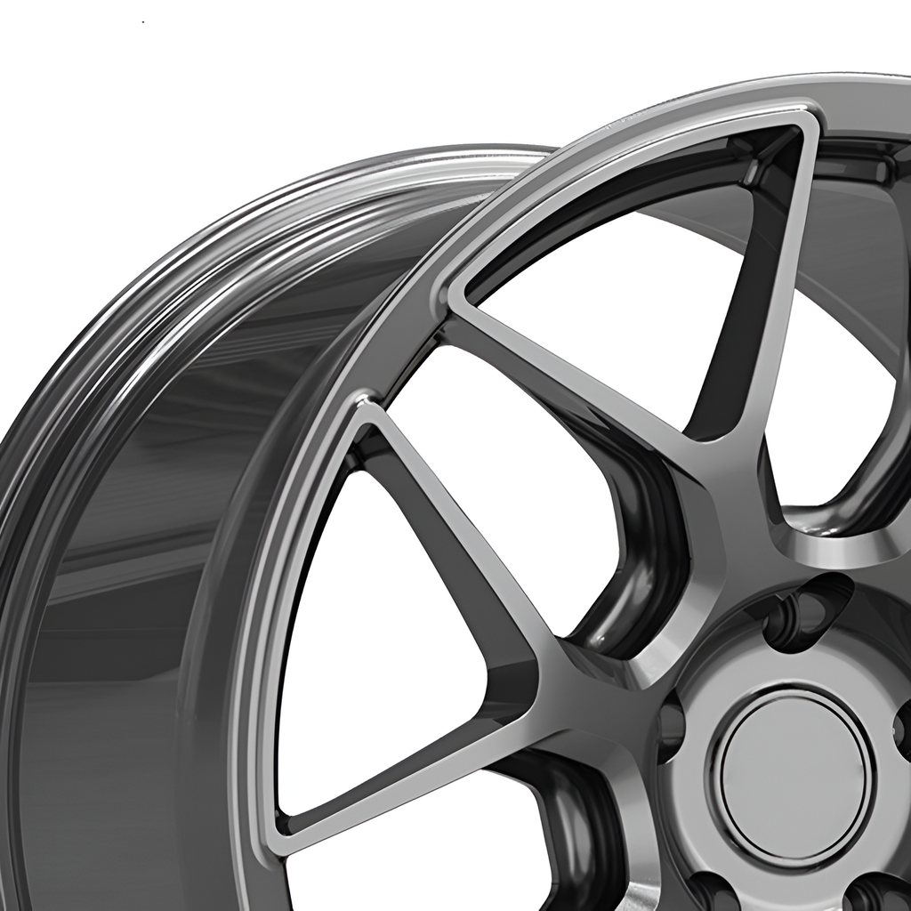 Gunmetal grey forged alloy wheel on white background.
