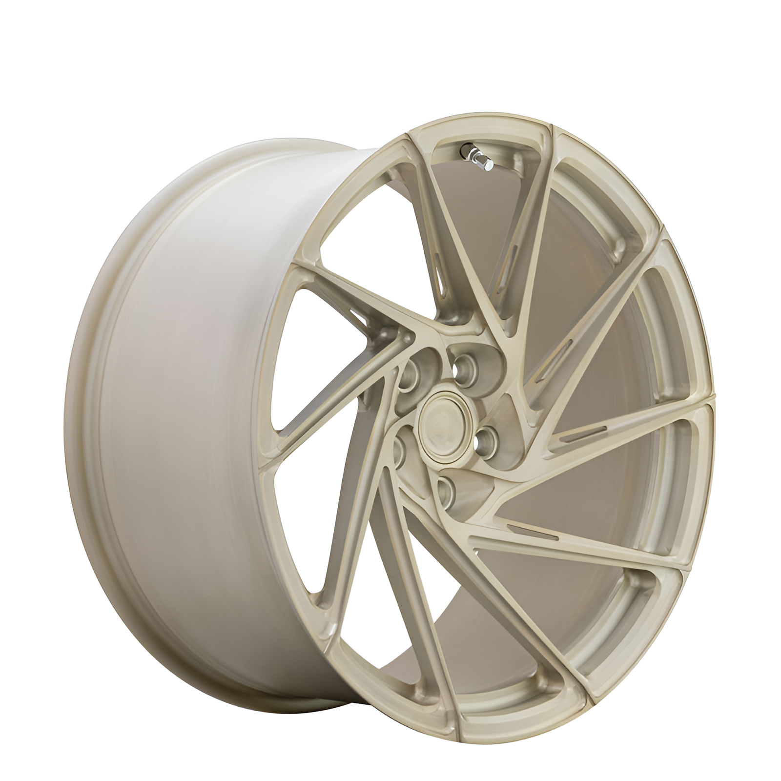 Gold 10 spoke forged alloy wheel on white background