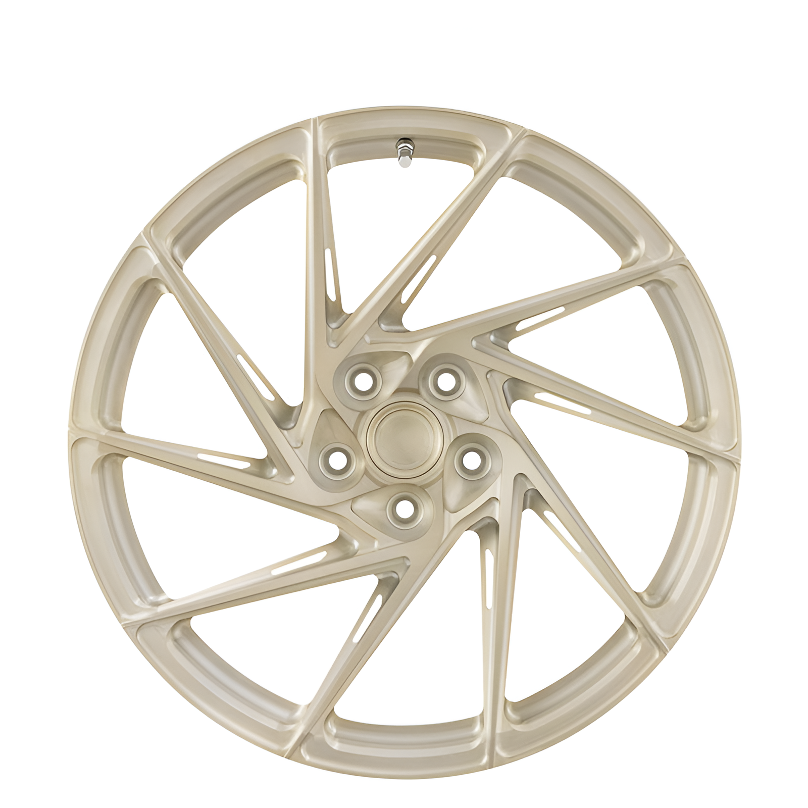 Gold 10 spoke forged alloy wheel on white background