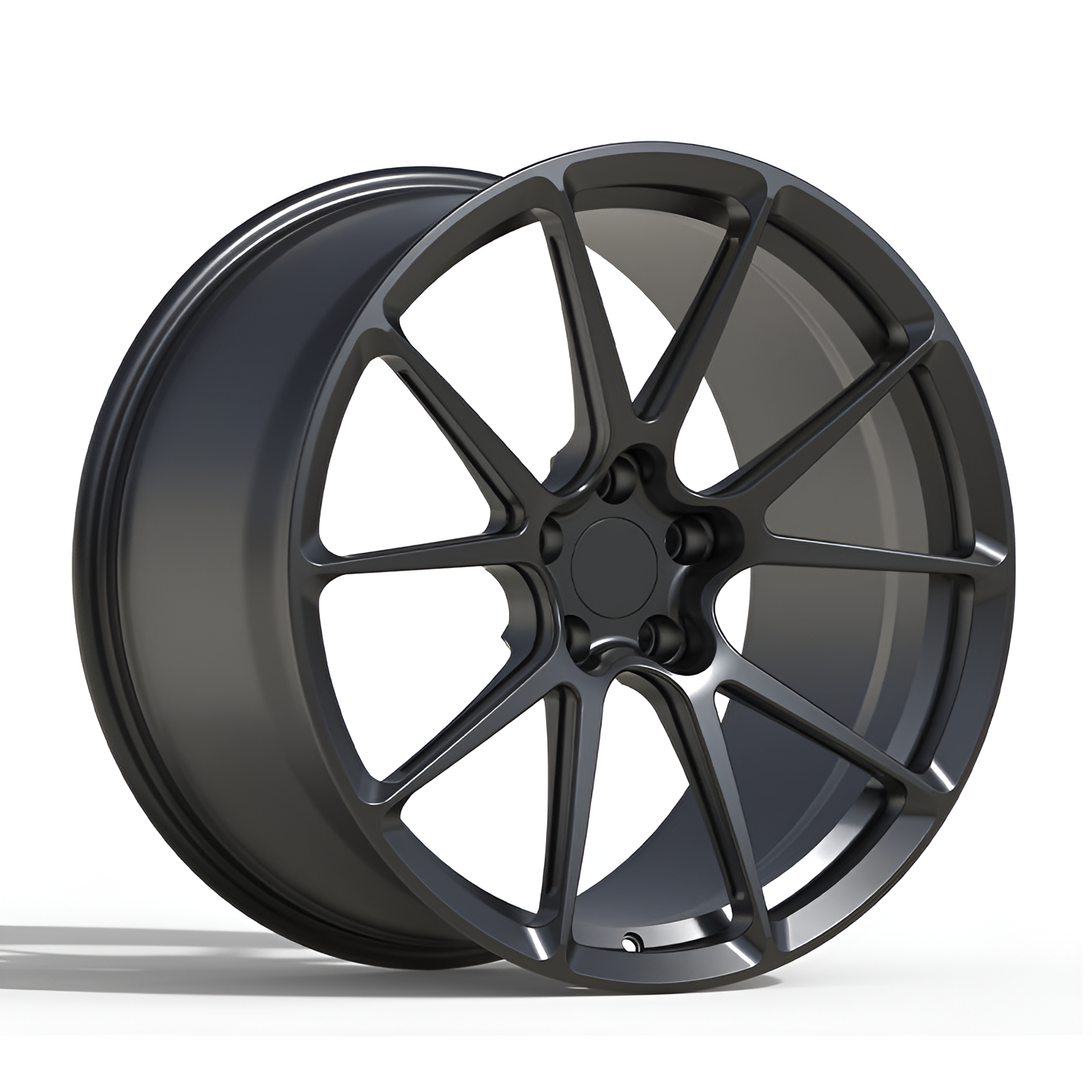 Black forged alloy wheel on white background