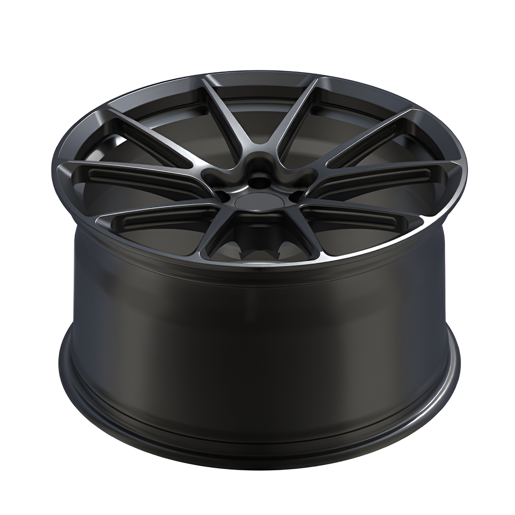 Black forged alloy wheel on white background
