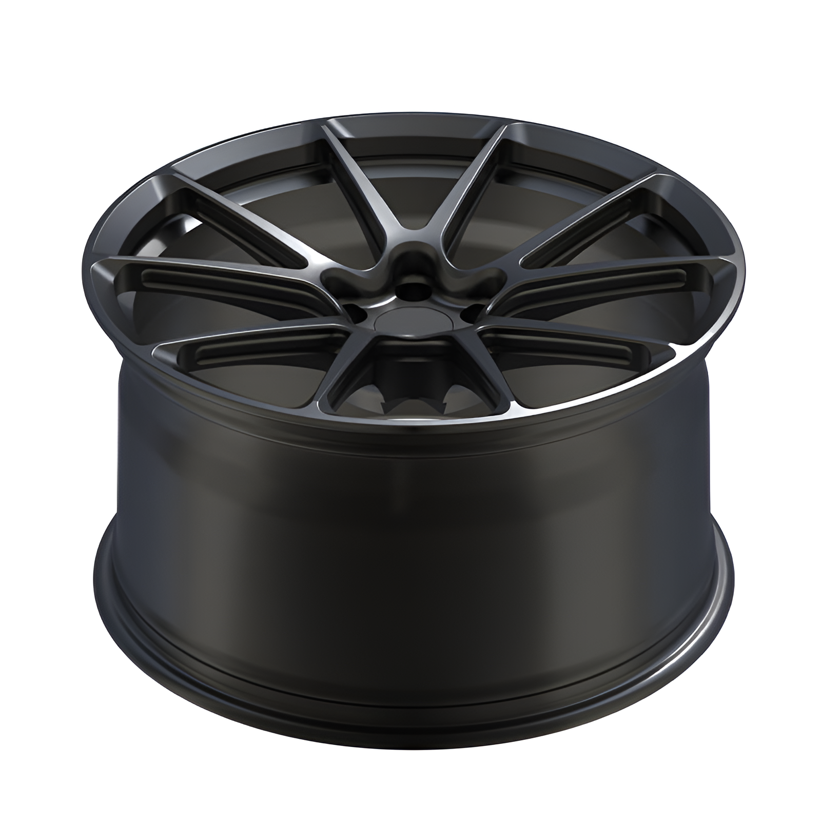 Black forged alloy wheel on white background