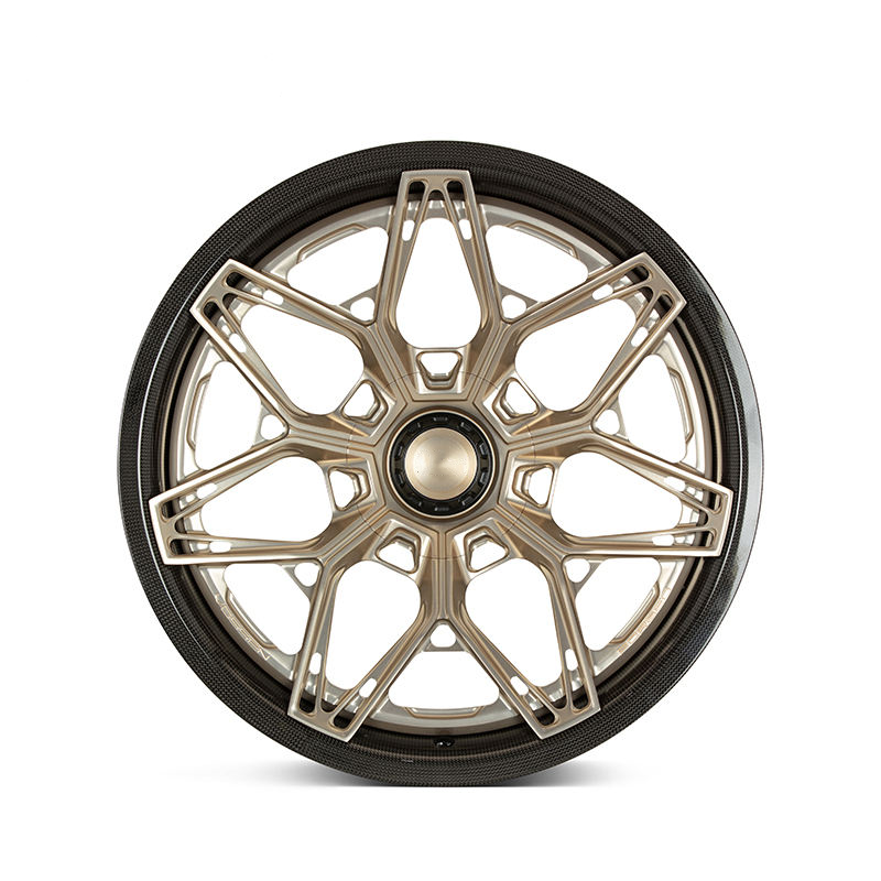 Gold carbon barrel forged alloy wheel on white background