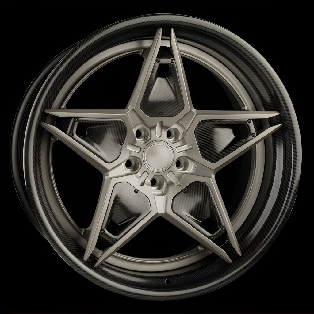 Carbon barrel forged alloy wheel on black background