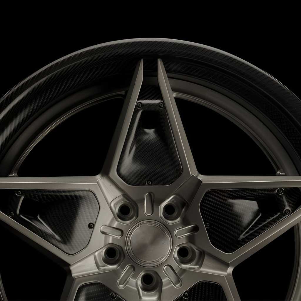Carbon barrel forged alloy wheel on black background