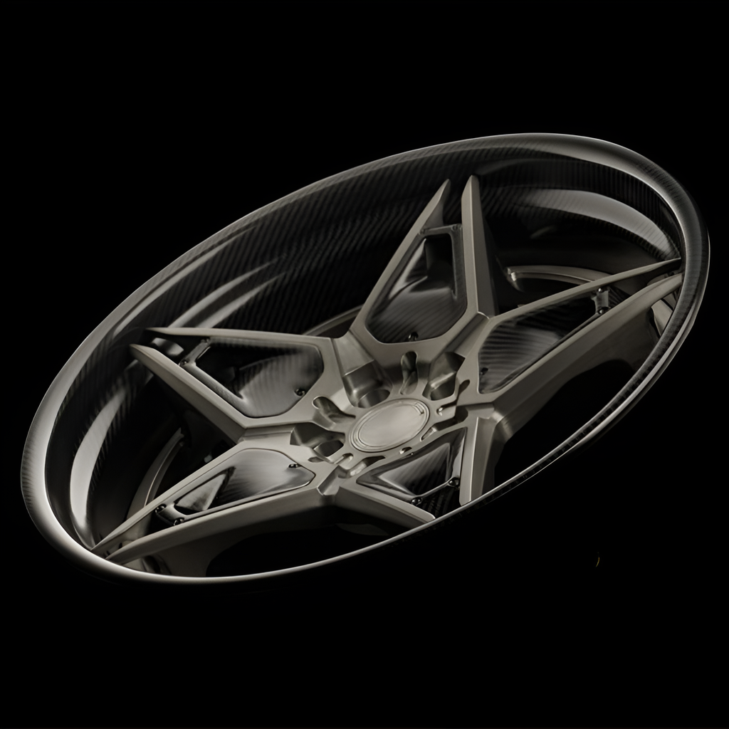 Carbon barrel forged alloy wheel on black background