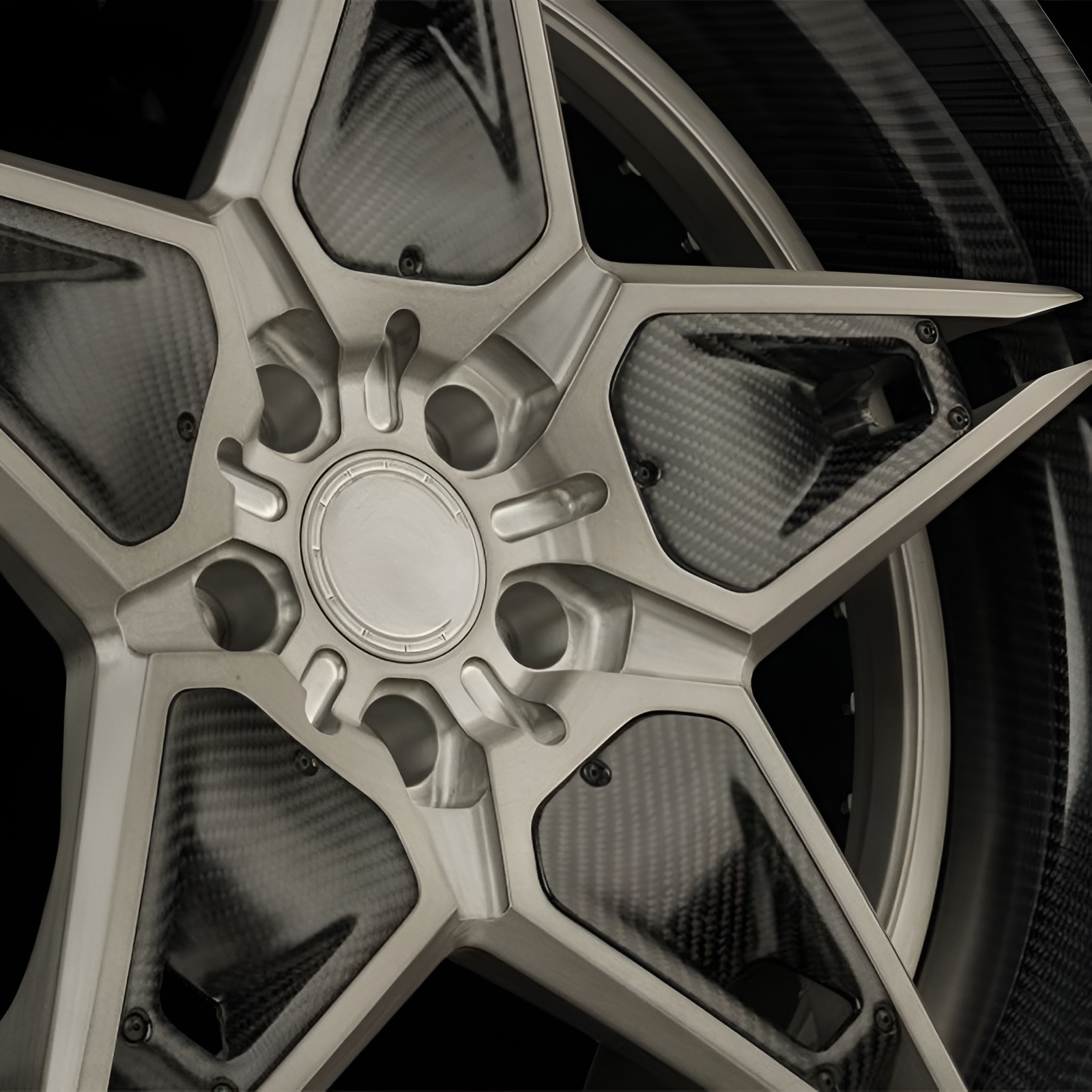 Carbon barrel forged alloy wheel on black background